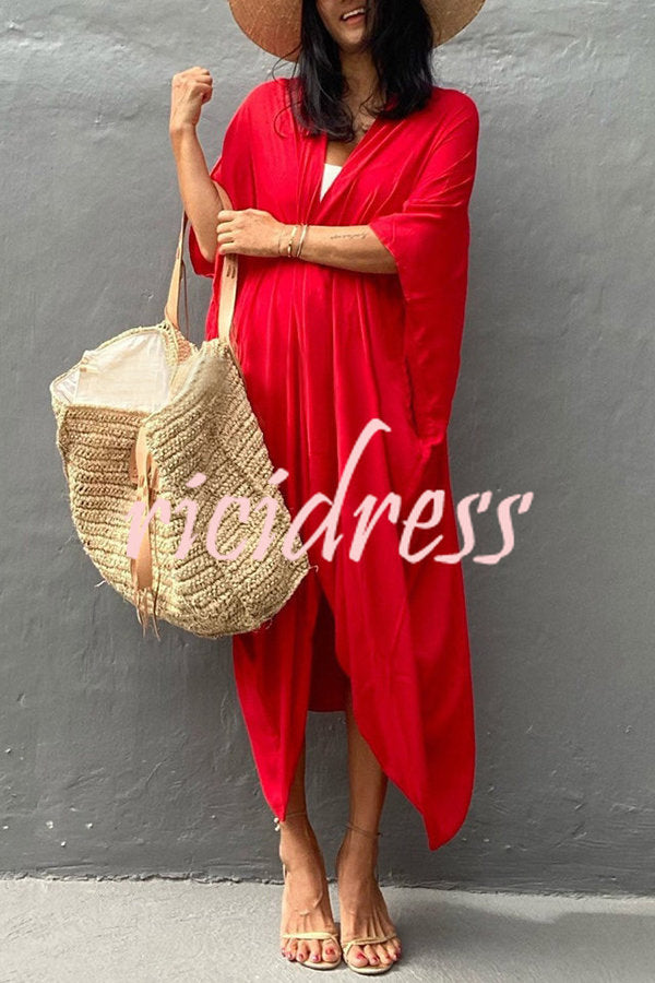 Einfarbiger Strandüberwurf im Kimono-Stil