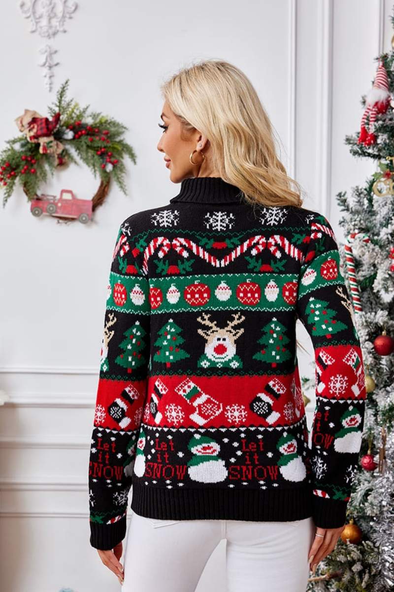 Pull col montant avec broderie bonhomme de neige de Noël 