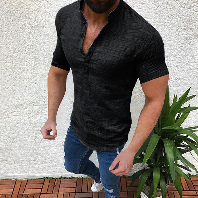 Chemise ample en lin uni pour homme avec boutons