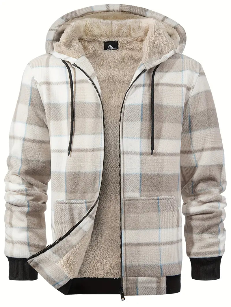 Kieran – Sweat à capuche zippé doublé polaire à carreaux pour homme