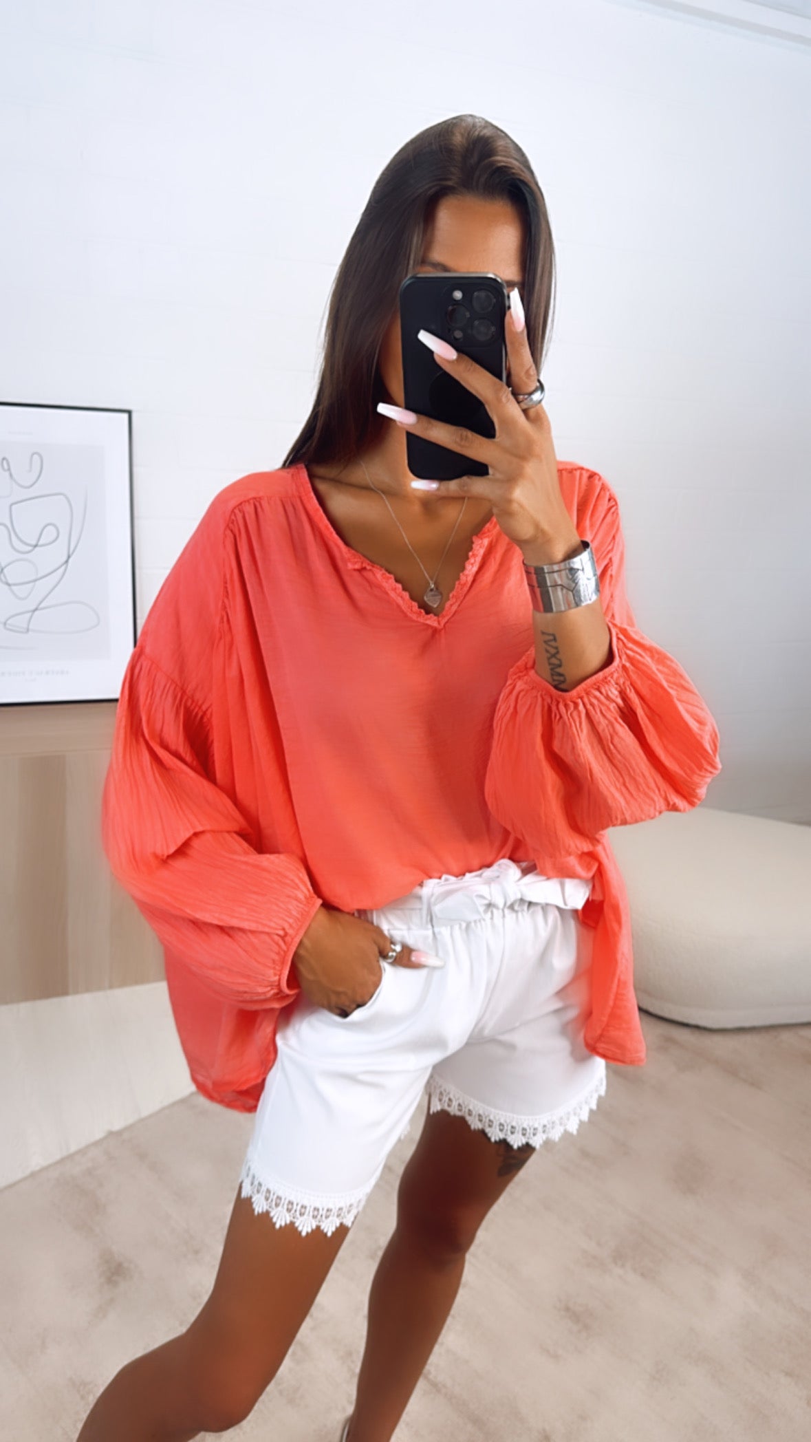 dünne, leichte Baumwoll Bluse / coral Art. 6720