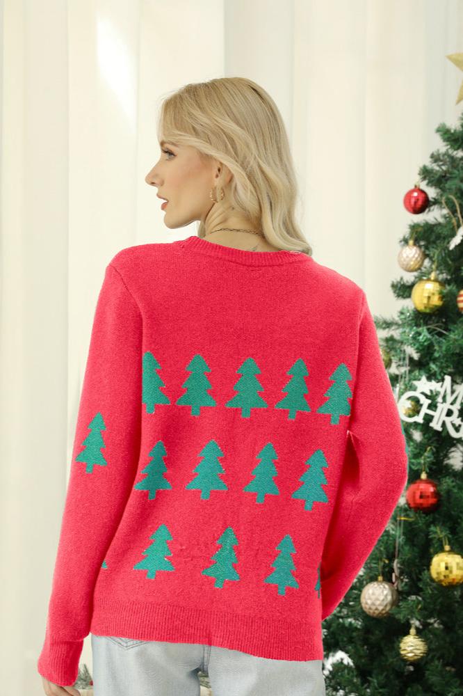 Pull tricoté avec sapin de Noël à paillettes scintillantes 