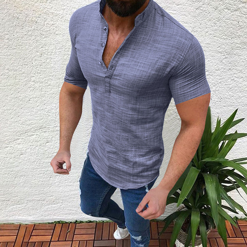 Chemise ample en lin uni pour homme avec boutons