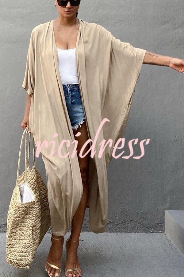 Einfarbiger Strandüberwurf im Kimono-Stil