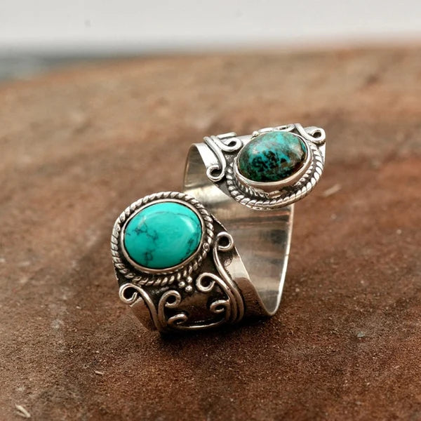 Bague réglable avec double monture turquoise 