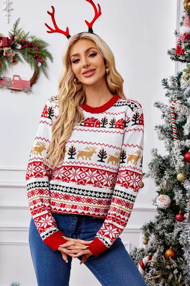 Pull de Noël à col rond et broderie 
