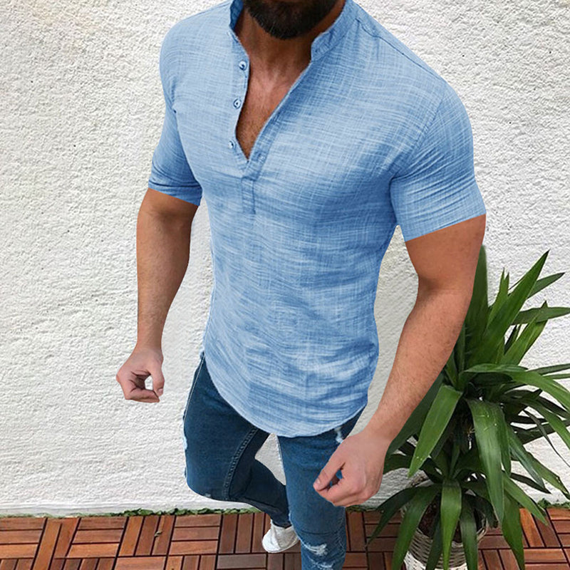 Chemise ample en lin uni pour homme avec boutons