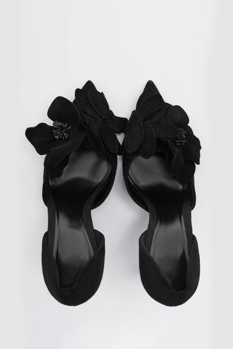 Blumenverzierte Spitz High Heels