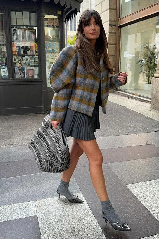 Karierte Jacke mit Puffärmeln