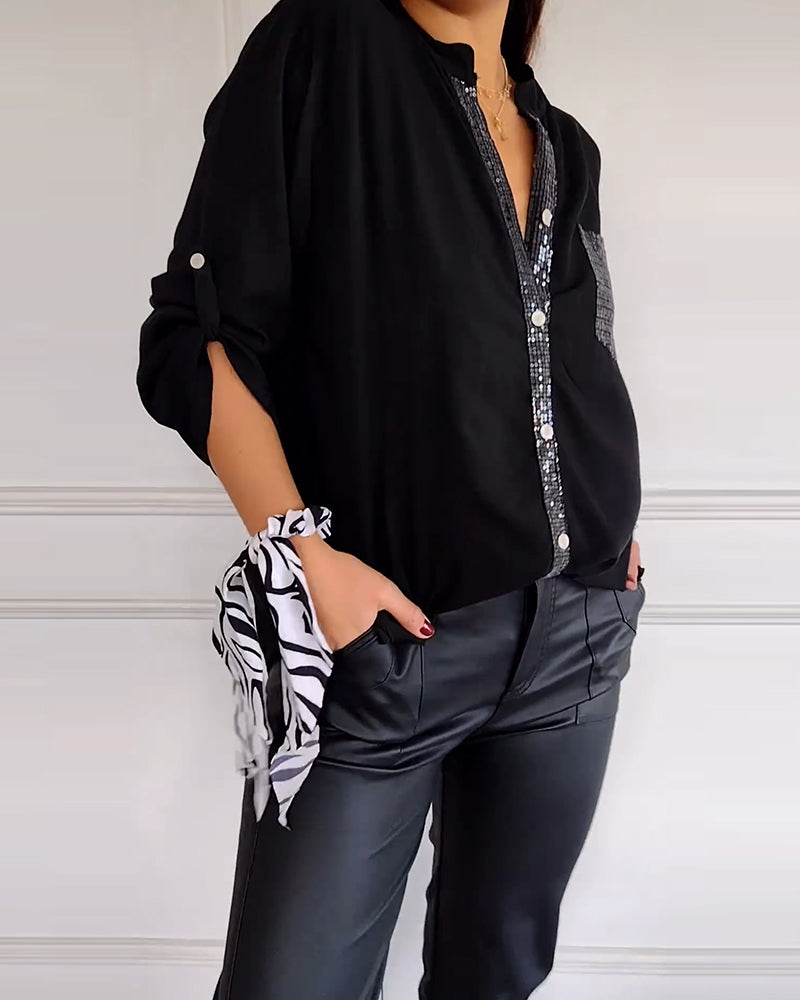 Bellachicha - Bluse mit Knopfleiste und Paillettenbesatz für Damen