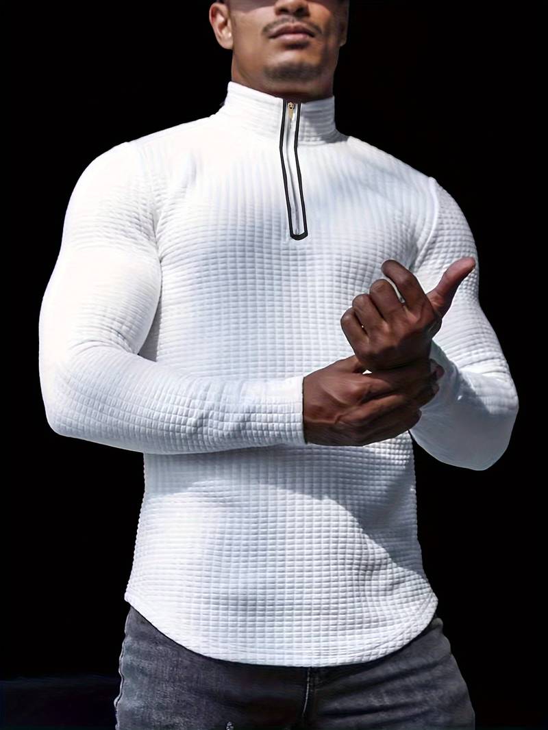Reginald – Pull homme : texture gaufrée avec quart de zip