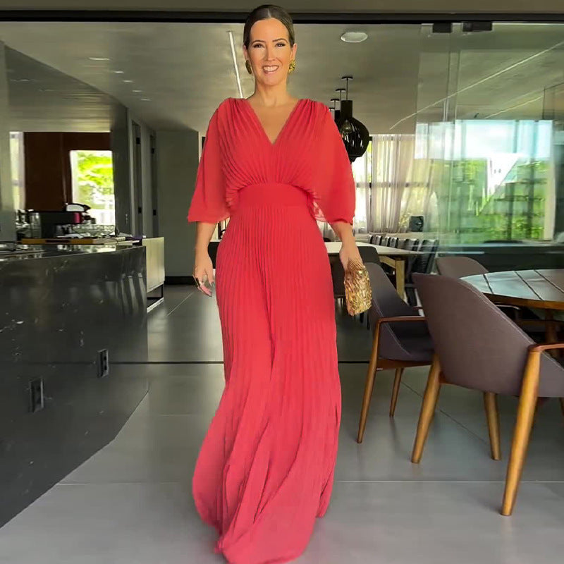 Renata - Robe longue plissée magenta