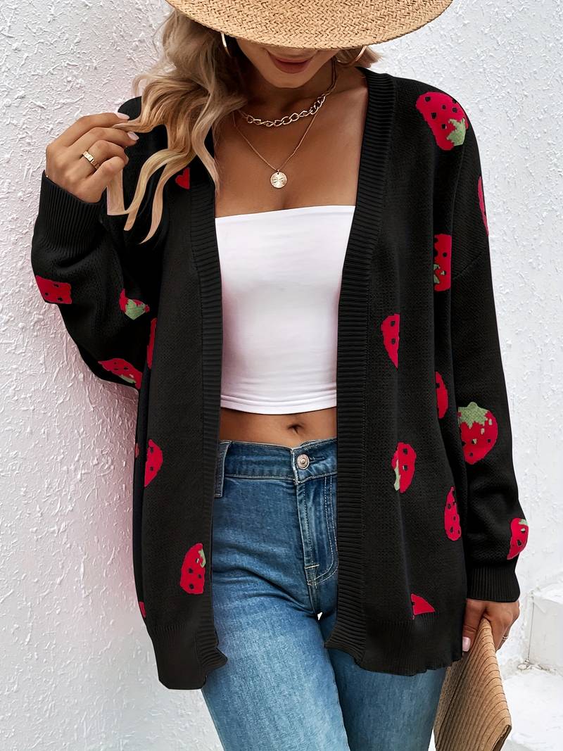 Liora – élégant cardigan fraise ouvert sur le devant pour le printemps