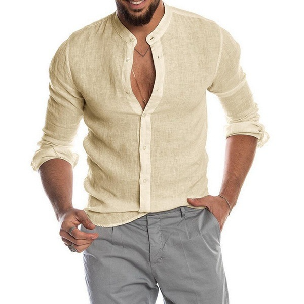 Chemise élégante en lin sans col Alessandro