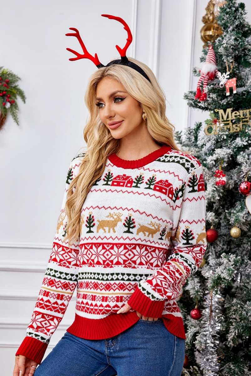 Pull de Noël à col rond et broderie 