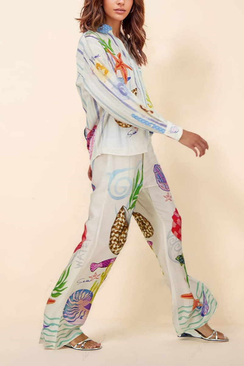 Ensemble pantalon à motif océan