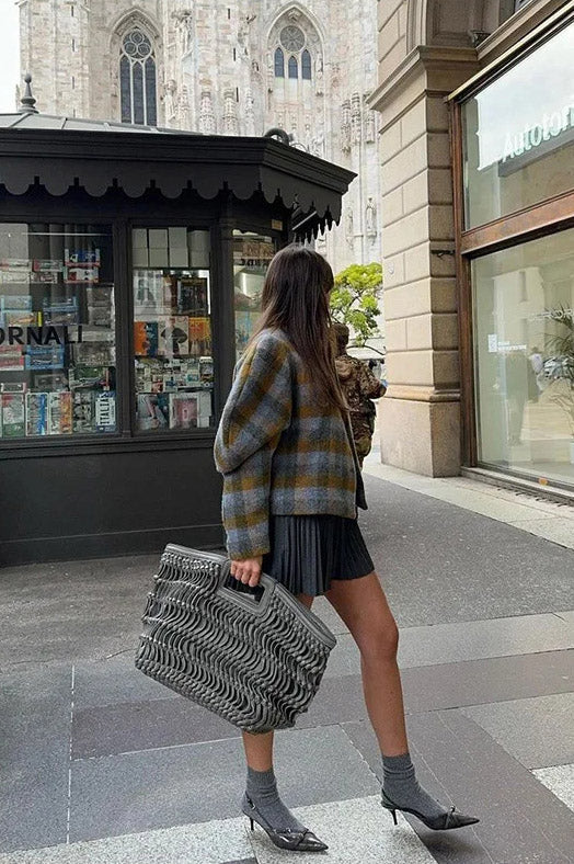 Karierte Jacke mit Puffärmeln