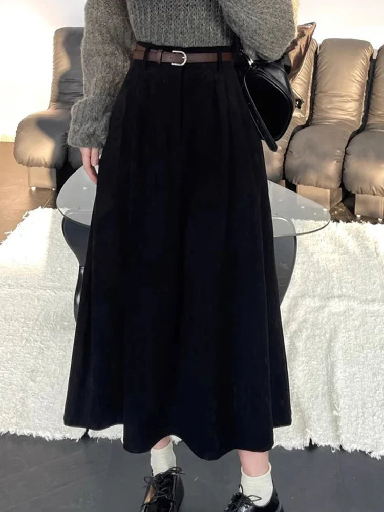 Sanya | Faltenrock Damen hohe Taille Vintage Cord Look