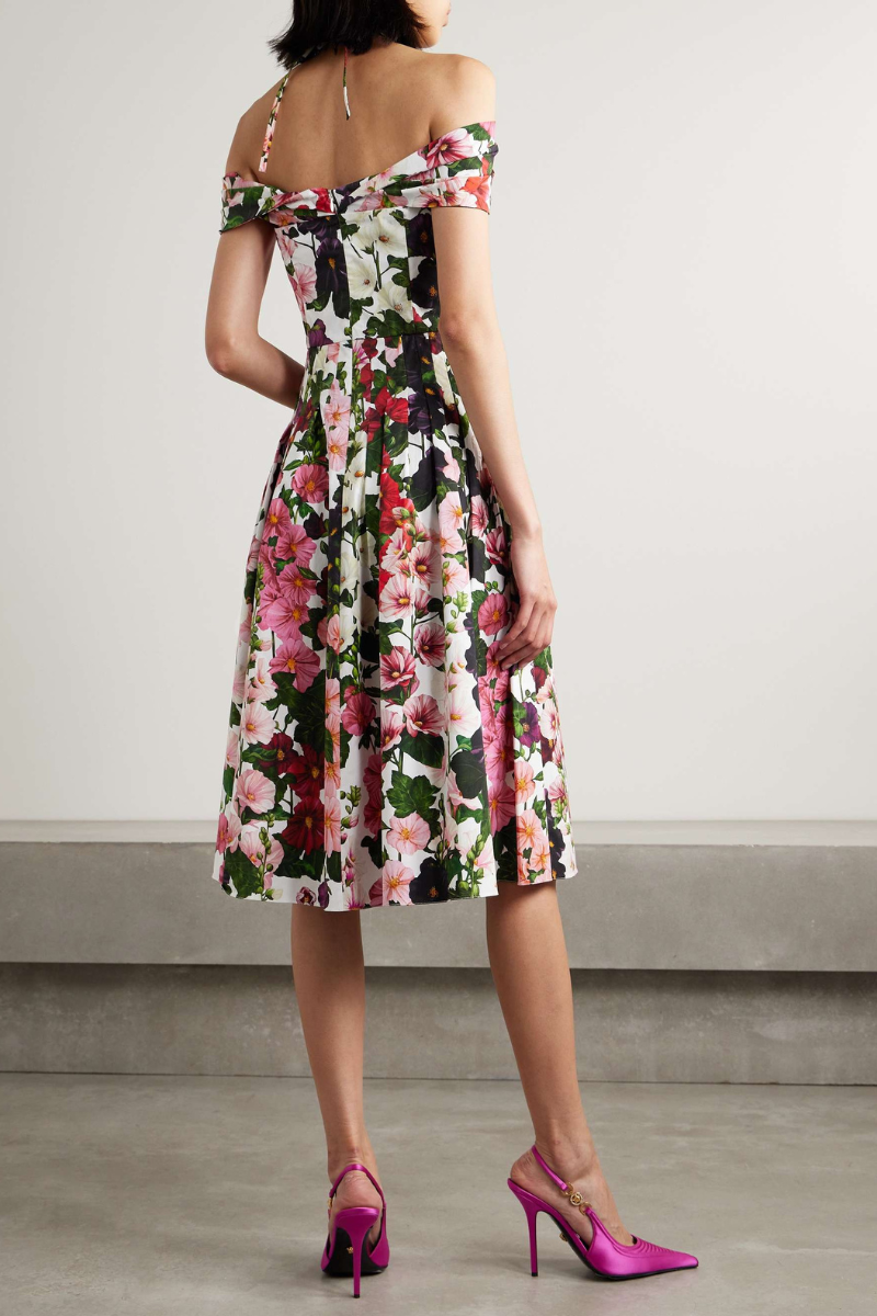 Alianora – Robe midi fleurie à épaules dénudées