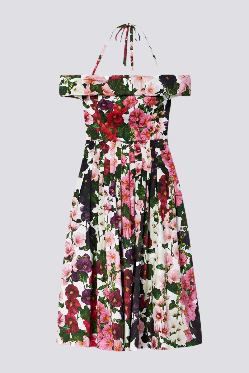 Alianora – Robe midi fleurie à épaules dénudées