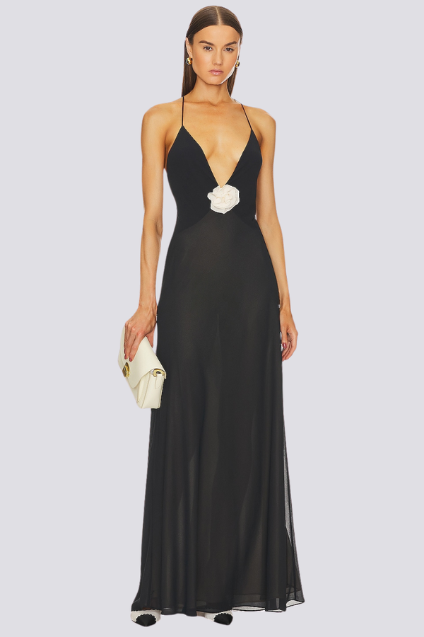 Ava Spaghetti Plunge Neck Maxi Kleid