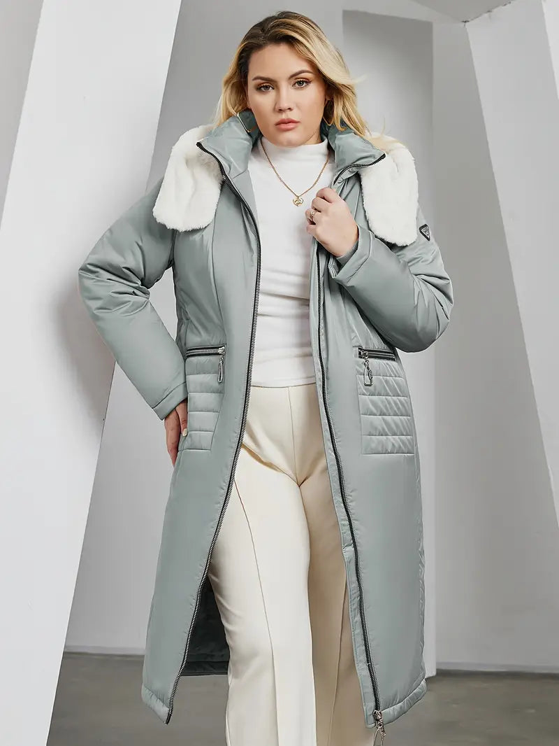 Yusuki | Manteau d'hiver décontracté grande taille, uni, manches longues, pour femme