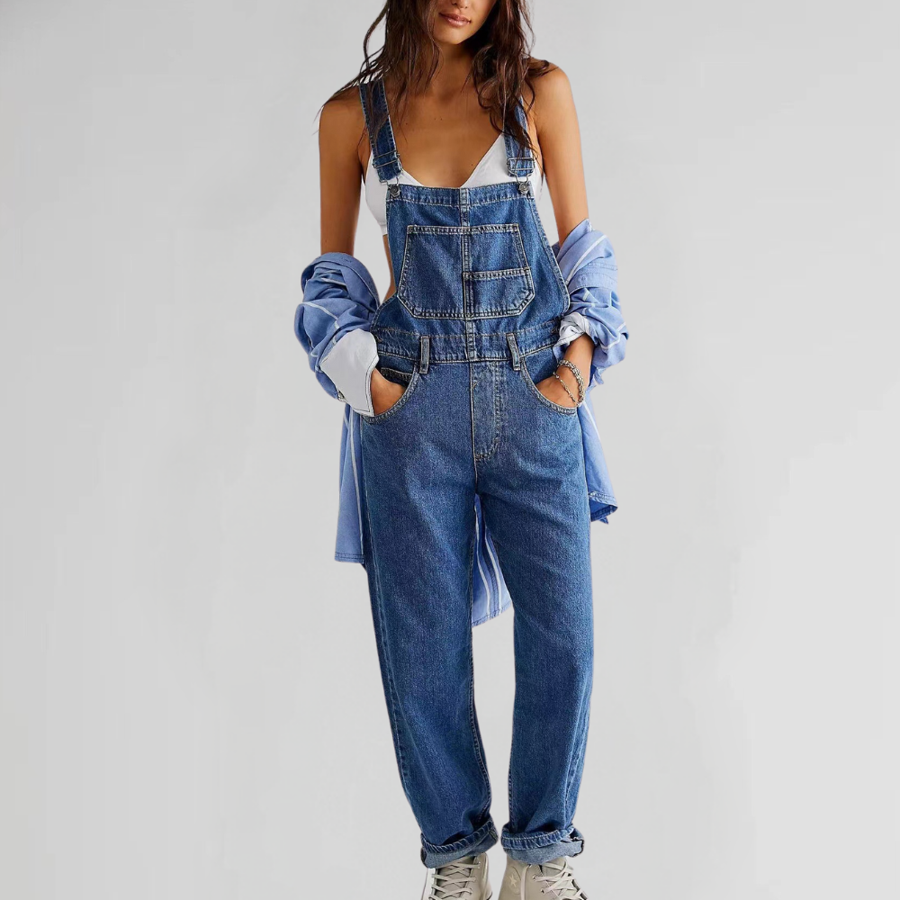 Léna | Salopette en jean pour femme avec dos croisé 