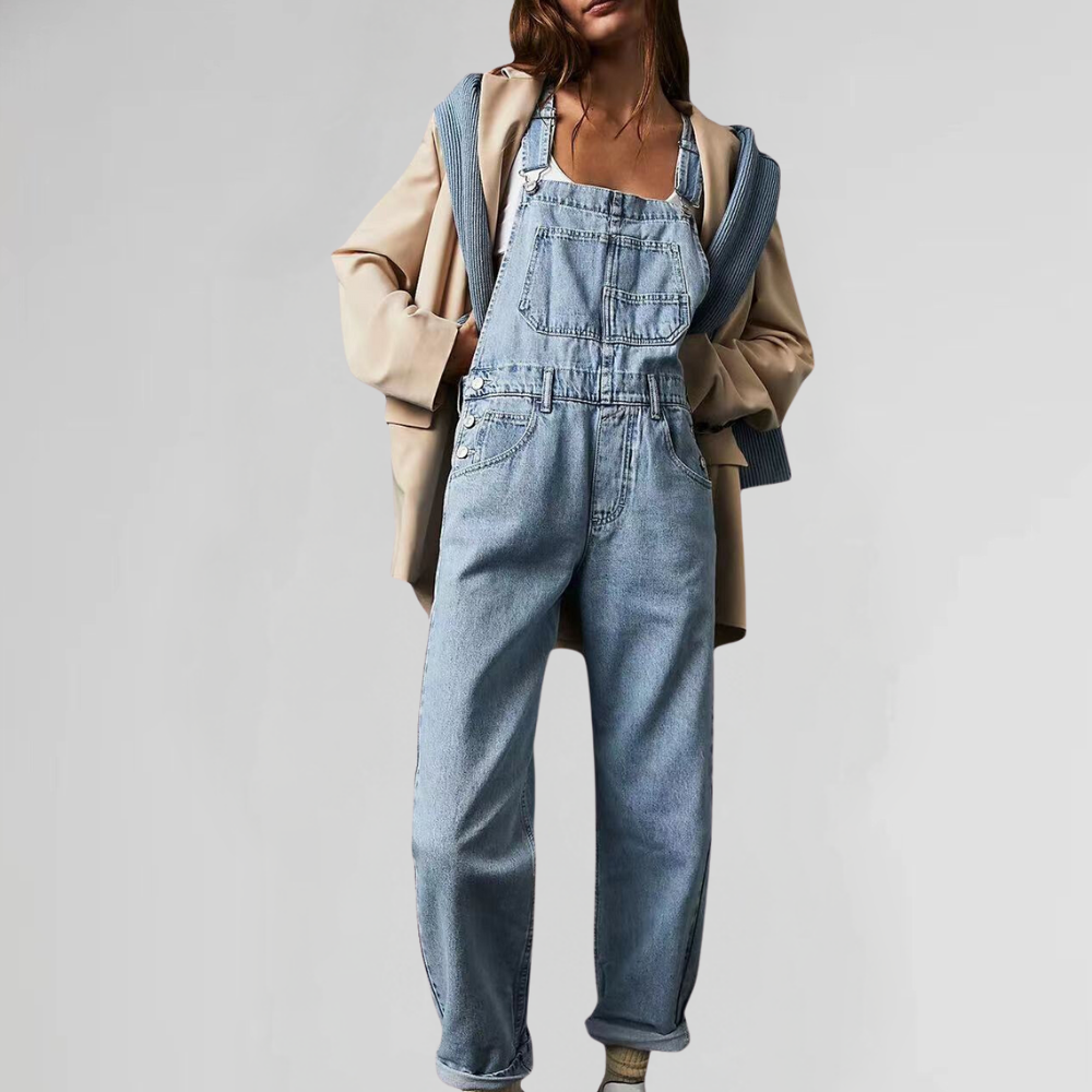 Léna | Salopette en jean pour femme avec dos croisé 
