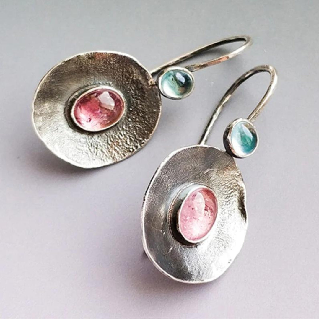 Boucles d'oreilles bohèmes bicolores en cristal argenté 