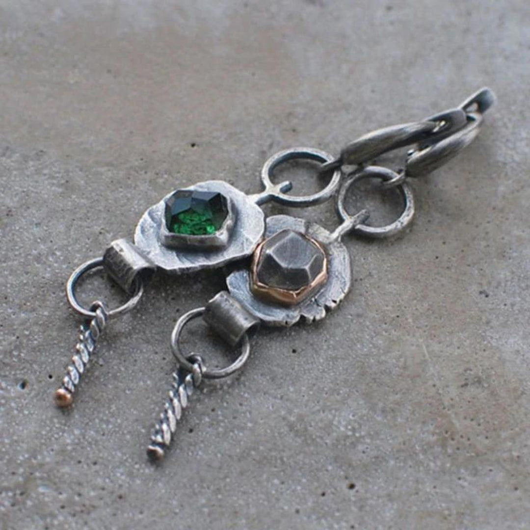 Boucles d'oreilles bohèmes bicolores avec zircons en argent 