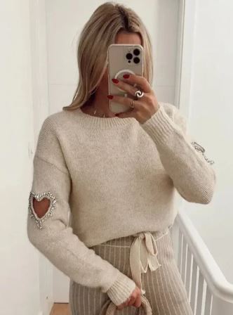 Fashion Liebe Herz Ausschnitt Pullover