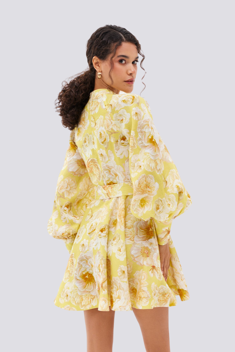 Cassiopeia Minikleid mit Ballonärmeln und Blumenmuster