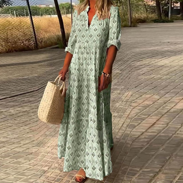 Jenny - Lässiges langärmeliges Kleid mit V-Ausschnitt