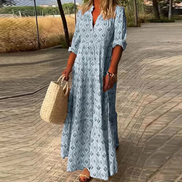 Jenny - Lässiges langärmeliges Kleid mit V-Ausschnitt