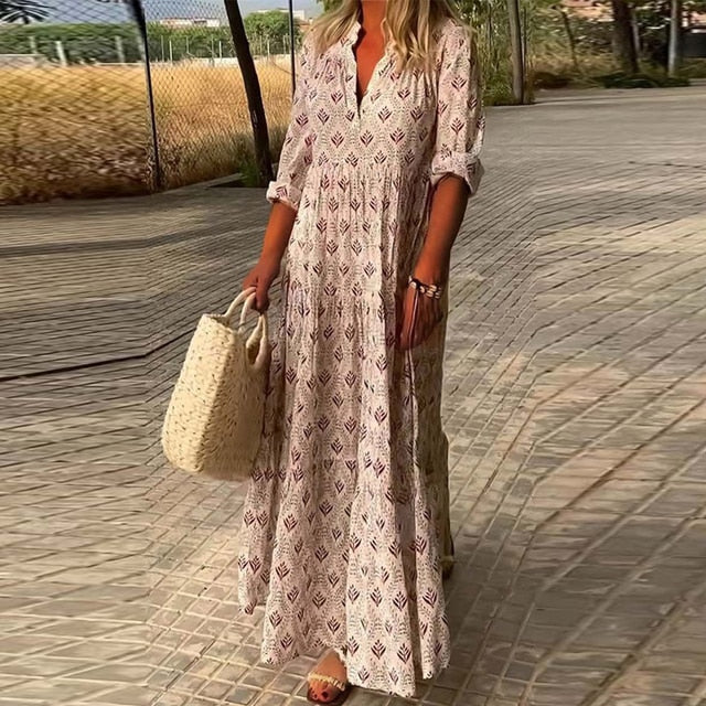Jenny - Lässiges langärmeliges Kleid mit V-Ausschnitt