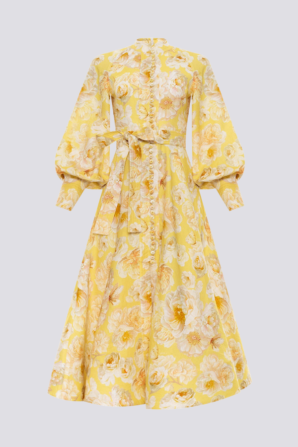 Cécilie Ballonärmel Blumen Maxi Kleid