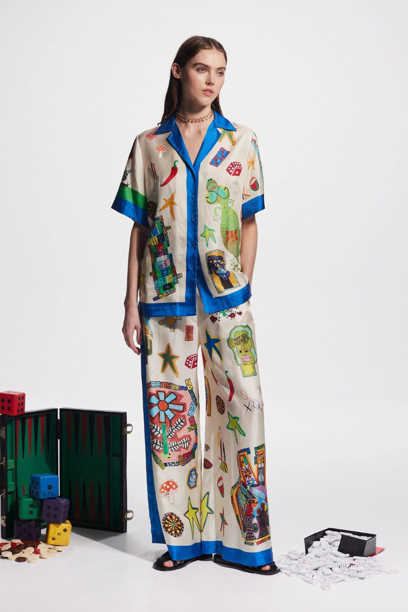 Clarette Patchwork-Hosenset mit V-Ausschnitt
