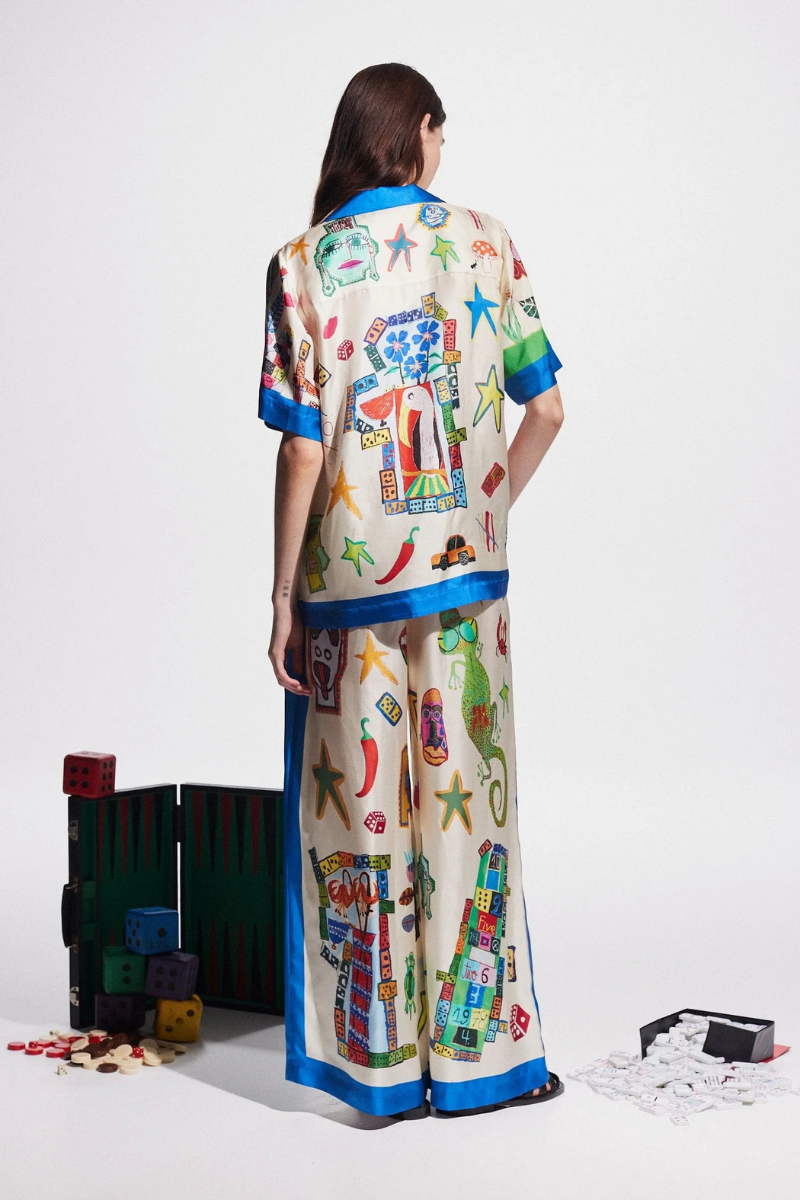 Clarette Patchwork-Hosenset mit V-Ausschnitt