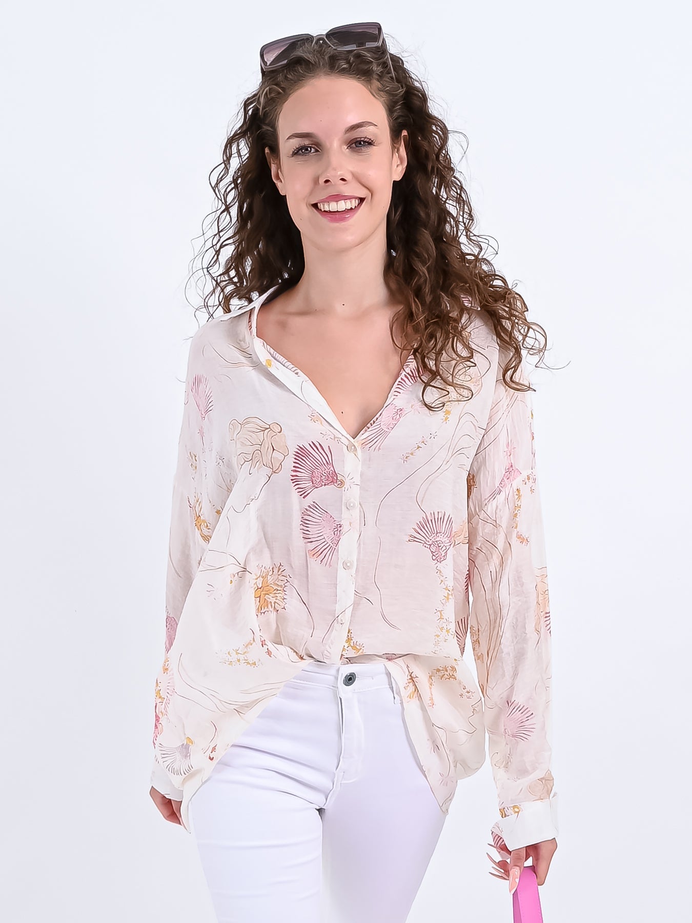 Bellachicha Hemdbluse Leaves Beige