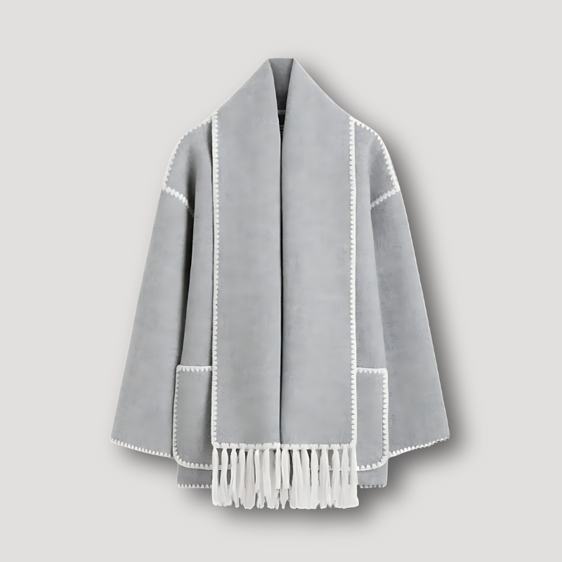 Brenon | Veste en laine blanche à col châle et épaules tombantes