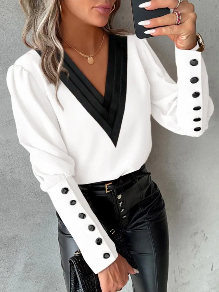Bellachicha Top | Elegante trendige Bluse mit V-Ausschnitt und langen Ärmeln