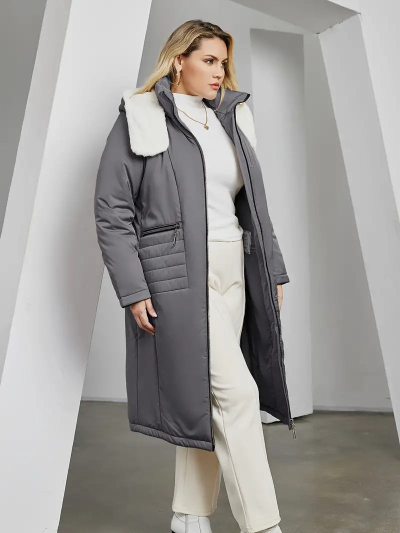 Yusuki | Manteau d'hiver décontracté grande taille, uni, manches longues, pour femme