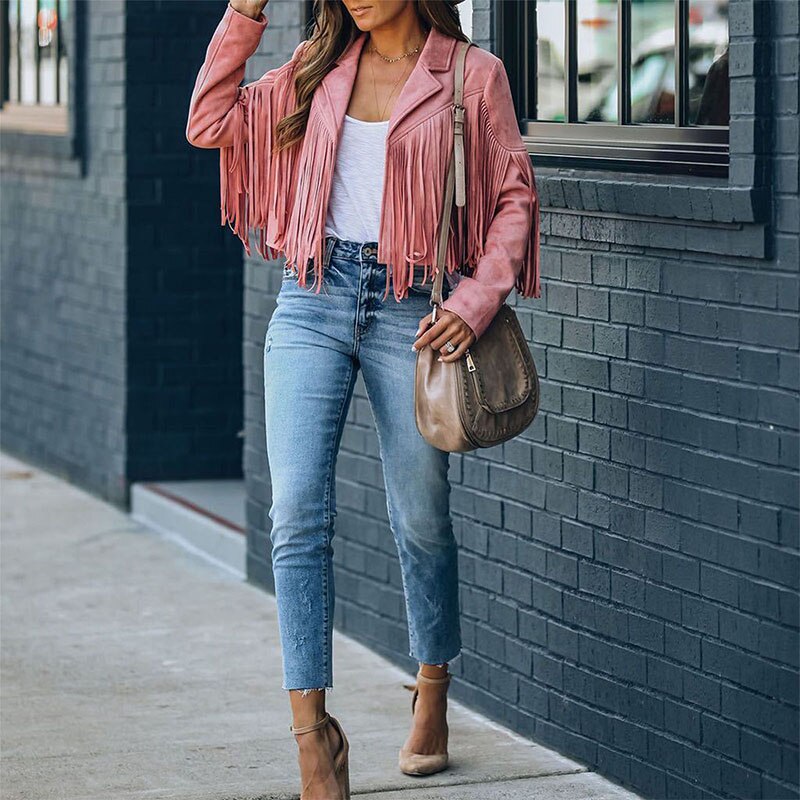 Veste en daim à franges | Cardigan à pompons pour femme pour des tenues tendance