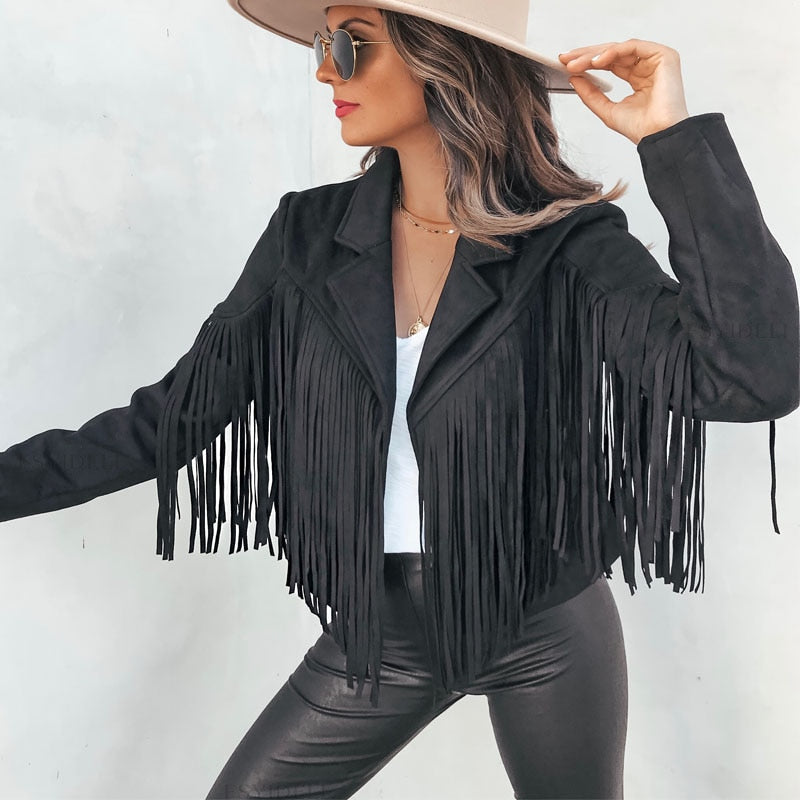 Veste en daim à franges | Cardigan à pompons pour femme pour des tenues tendance