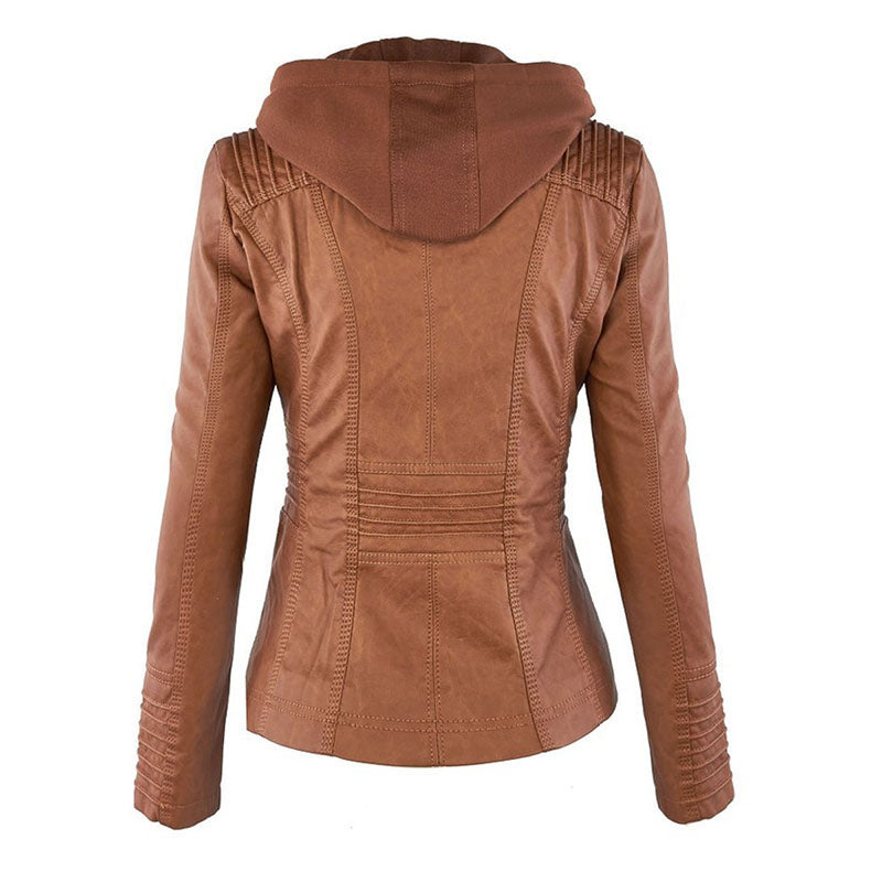 Lederimitat Mantel | Damen Kapuzenjacke: Basic PU-Jacke