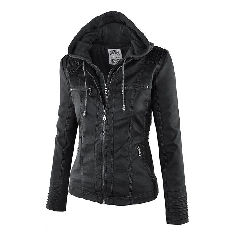 Lederimitat Mantel | Damen Kapuzenjacke: Basic PU-Jacke