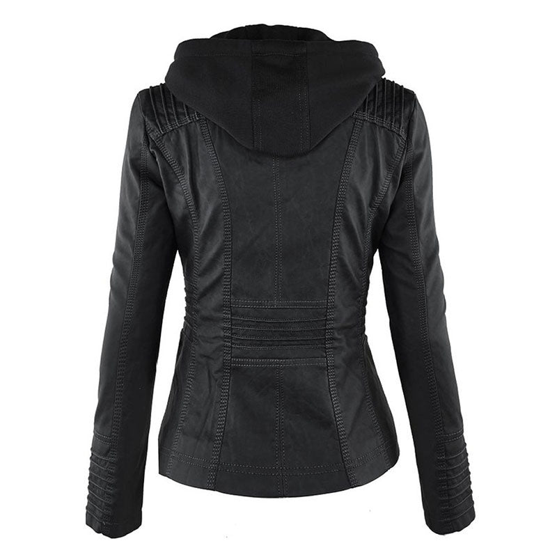 Lederimitat Mantel | Damen Kapuzenjacke: Basic PU-Jacke