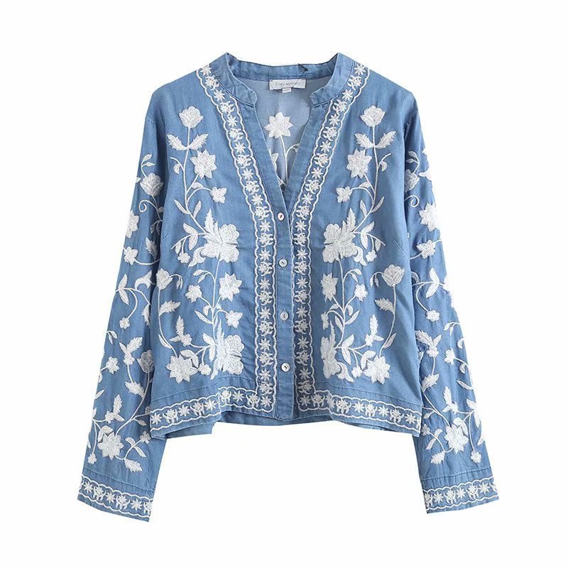 Wilmora | Veste en jean avec broderie florale
