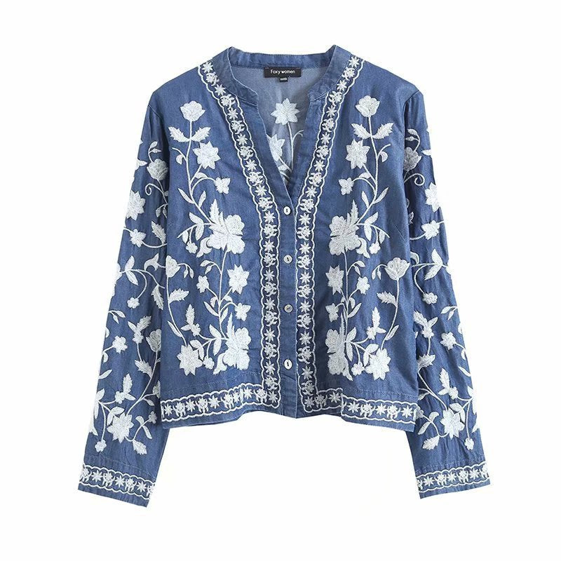 Wilmora | Veste en jean avec broderie florale
