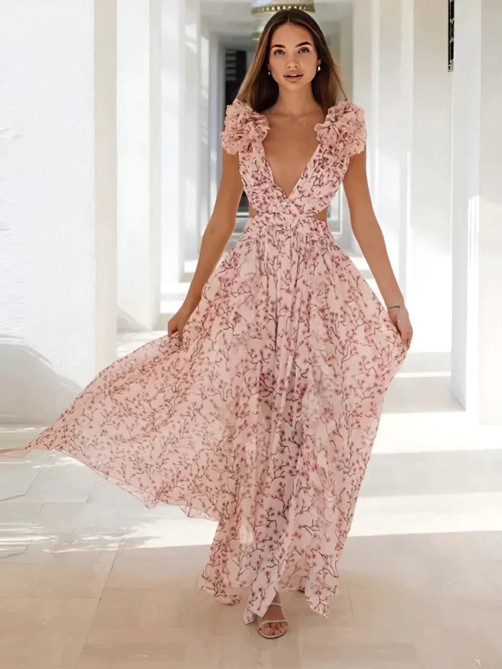 Lily - Maxikleid mit gerafften Schultern
